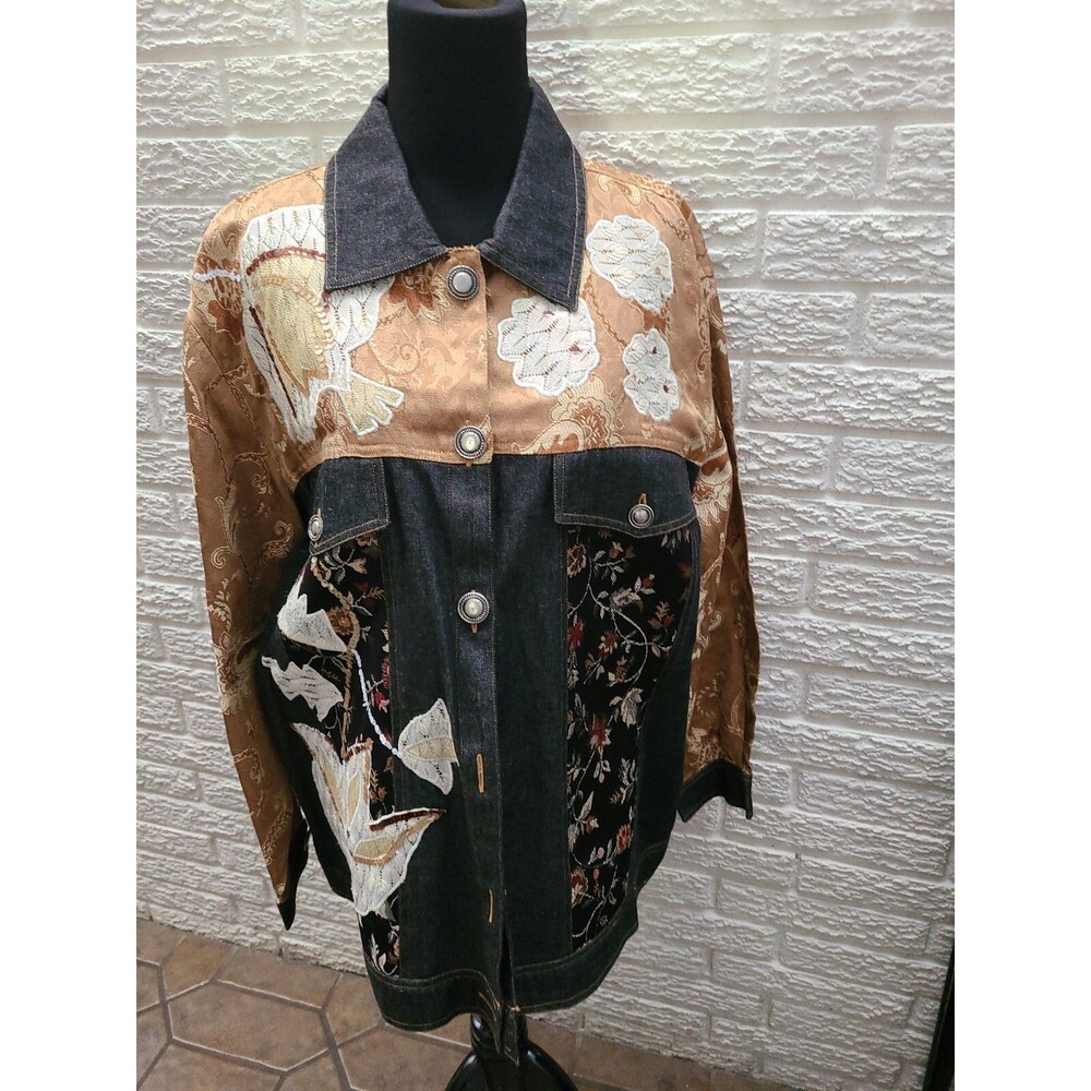 Indigo Moon Womens Sz 1XL Jean tribal Dressy Fall Jacket RARE Embroidery Boho